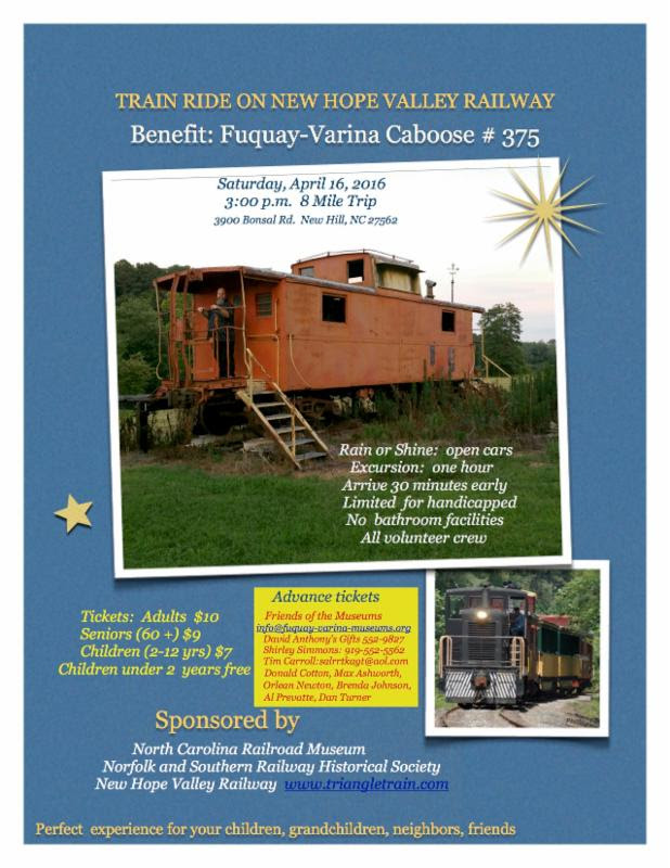 Train Ride New Hope Valley supports Museums of Fuquay-Varina Caboose 375